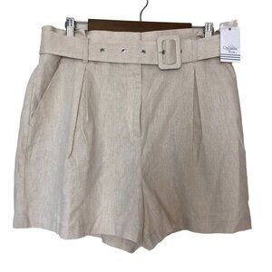 Ophelia Roe Linen Shorts Women Large Beige Paper Bag Waist Belt Lined NWT